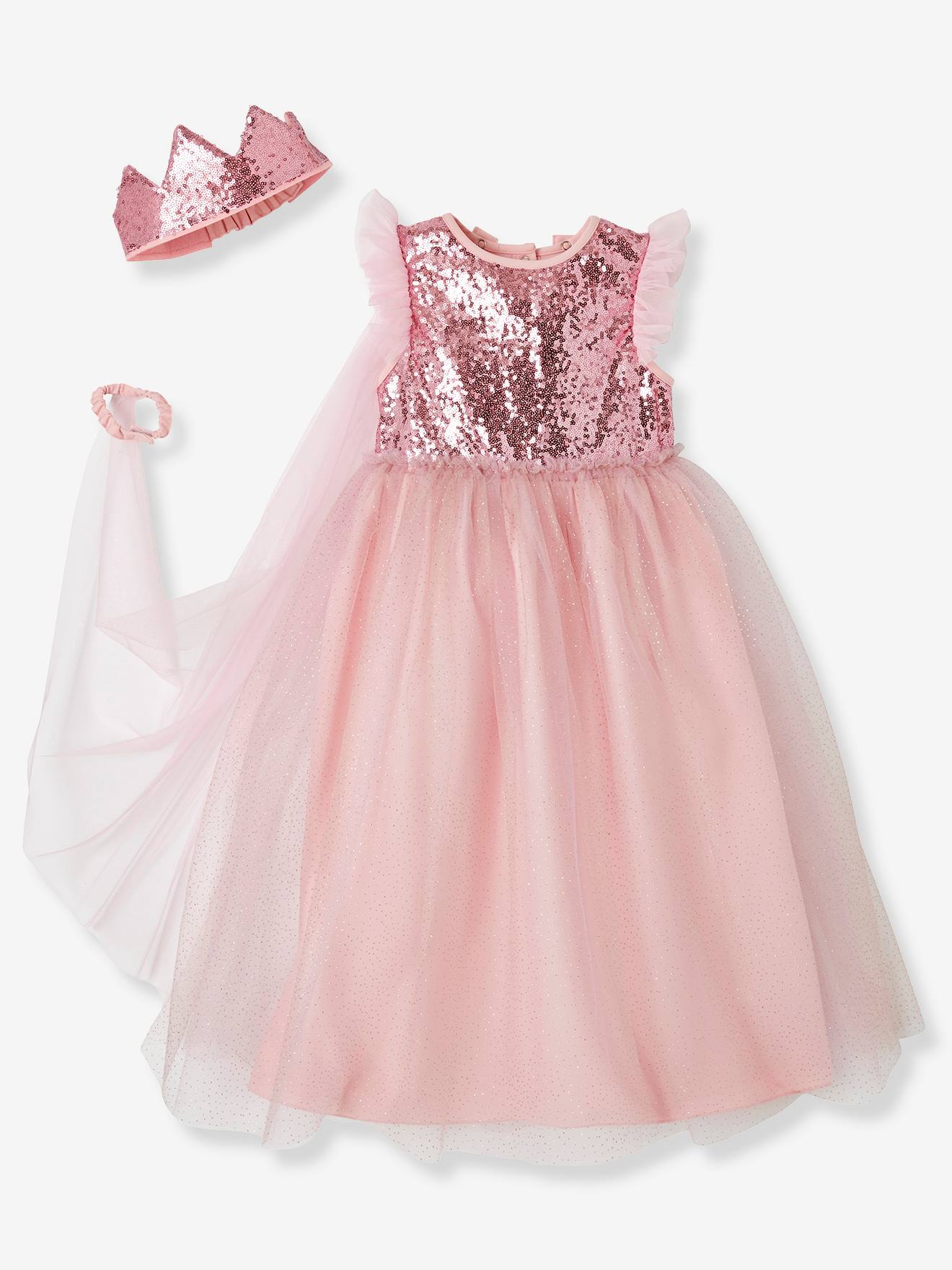 Princess dress and pink necklace froufrou and veil disguise
