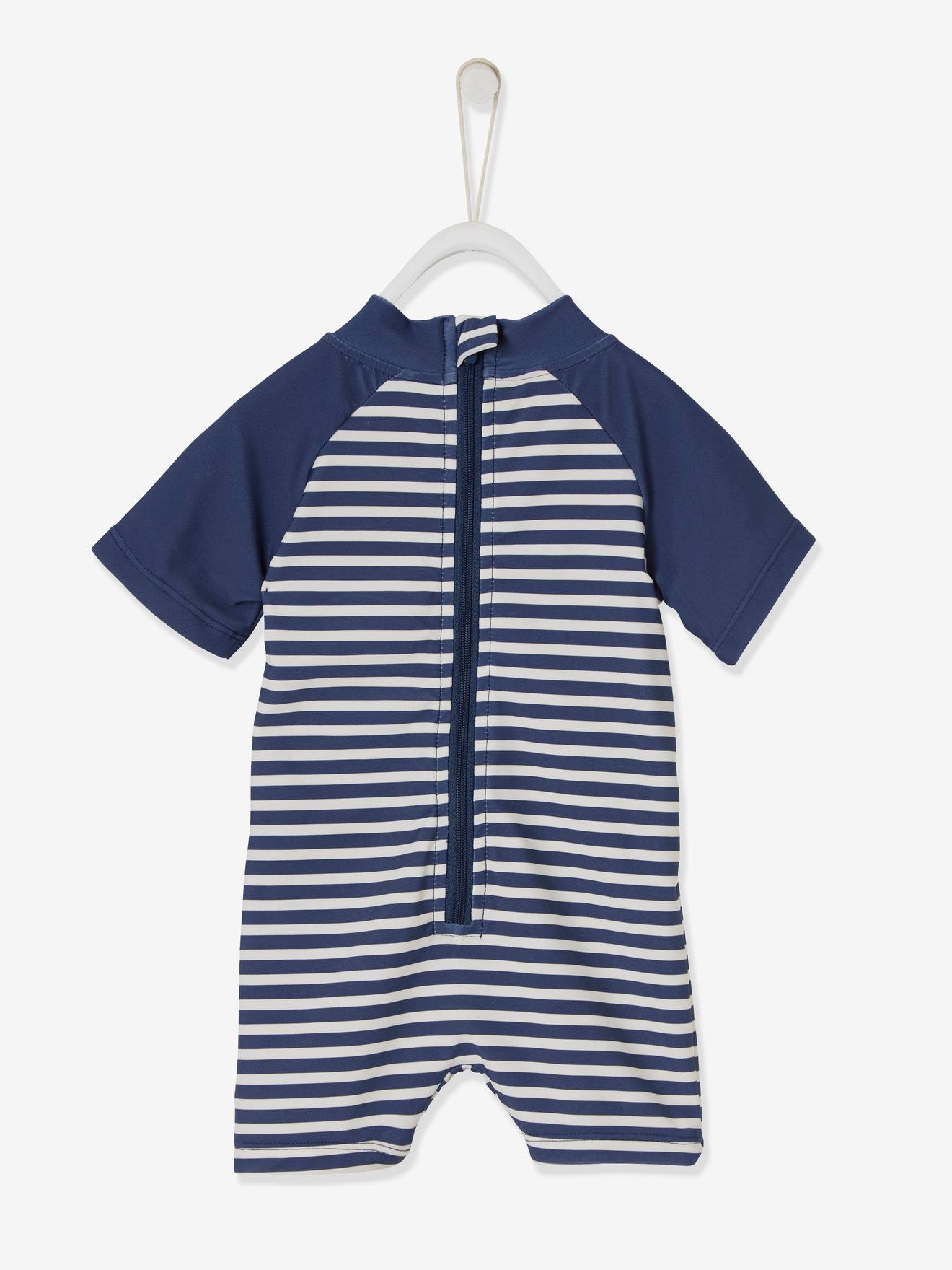 Combinaison De Bain Bebe Anti Uv Vertbaudet Avec Couche Culotte Integree Bleu Raye Bebe