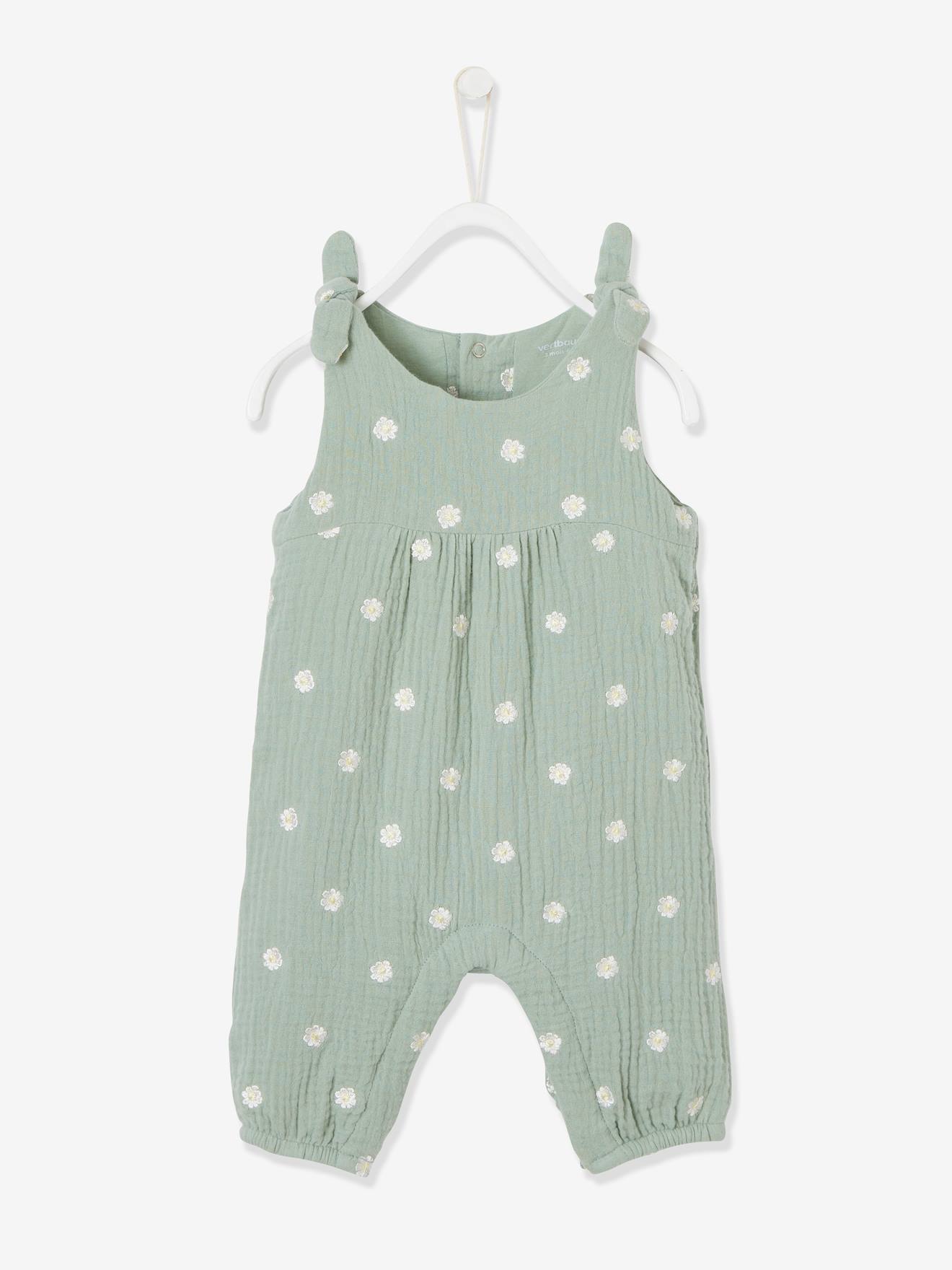 Combinaison Bébé Gaze De Coton Doublée – Col Broderie Anglaise 'Je T’aime', Vertbaudet