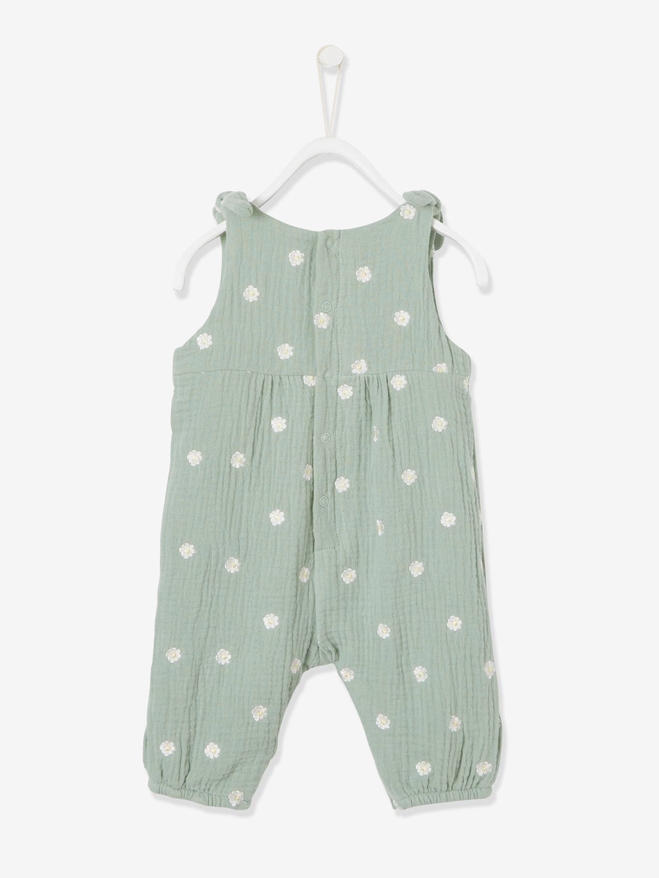 Jumpsuit For Newborn Babies Embroidery In Cotton Gauze Light Green Print Baby