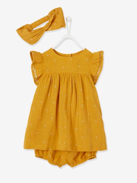Ensemble imprimé robe, bloomer et bandeau bébé orange imprimé+rose imprimé - vertbaudet enfant 