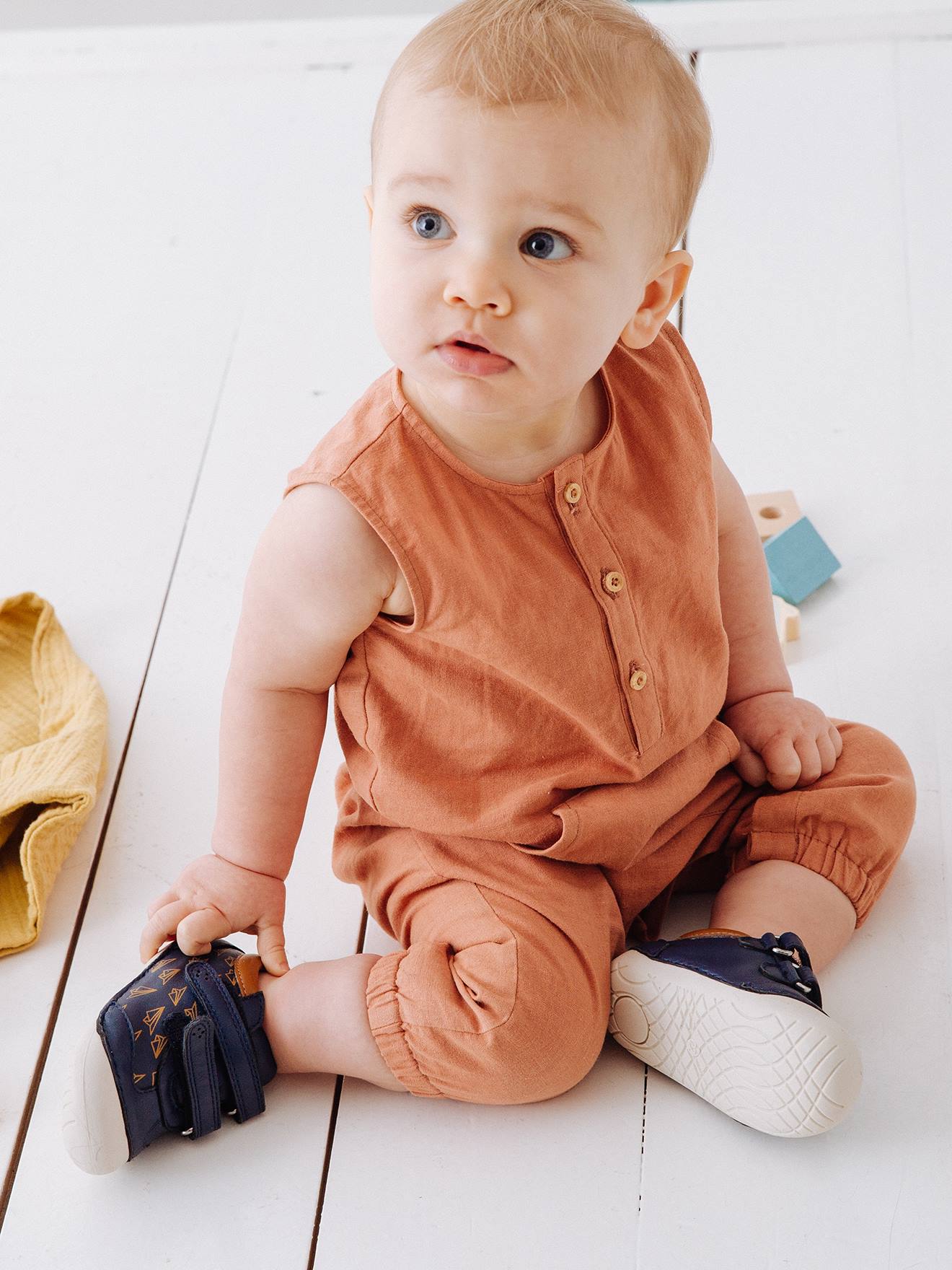 Chaussons 4 Pattes Bebe Garcon En Cuir Bleu Marine Chaussures
