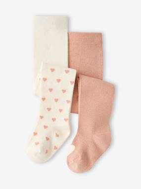 -Pack of 2 Pairs of Tights with Heart Motifs for Baby Girls