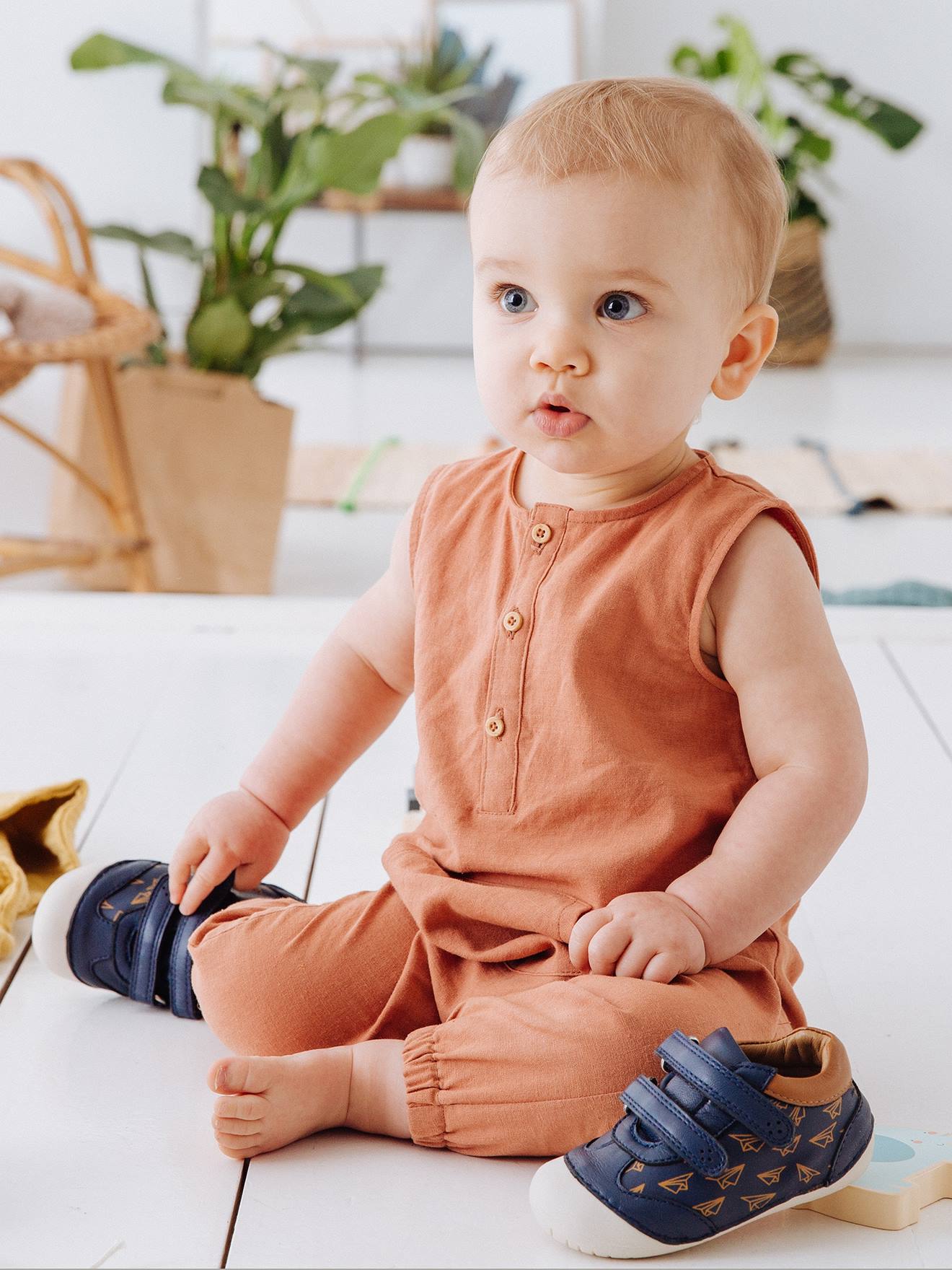 Chaussons 4 Pattes Bebe Garcon En Cuir Bleu Marine Chaussures