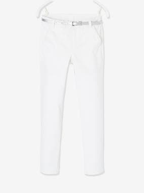 Girls-Trousers-Chino Trousers  in Sateen with Iridescent Belt for Girls