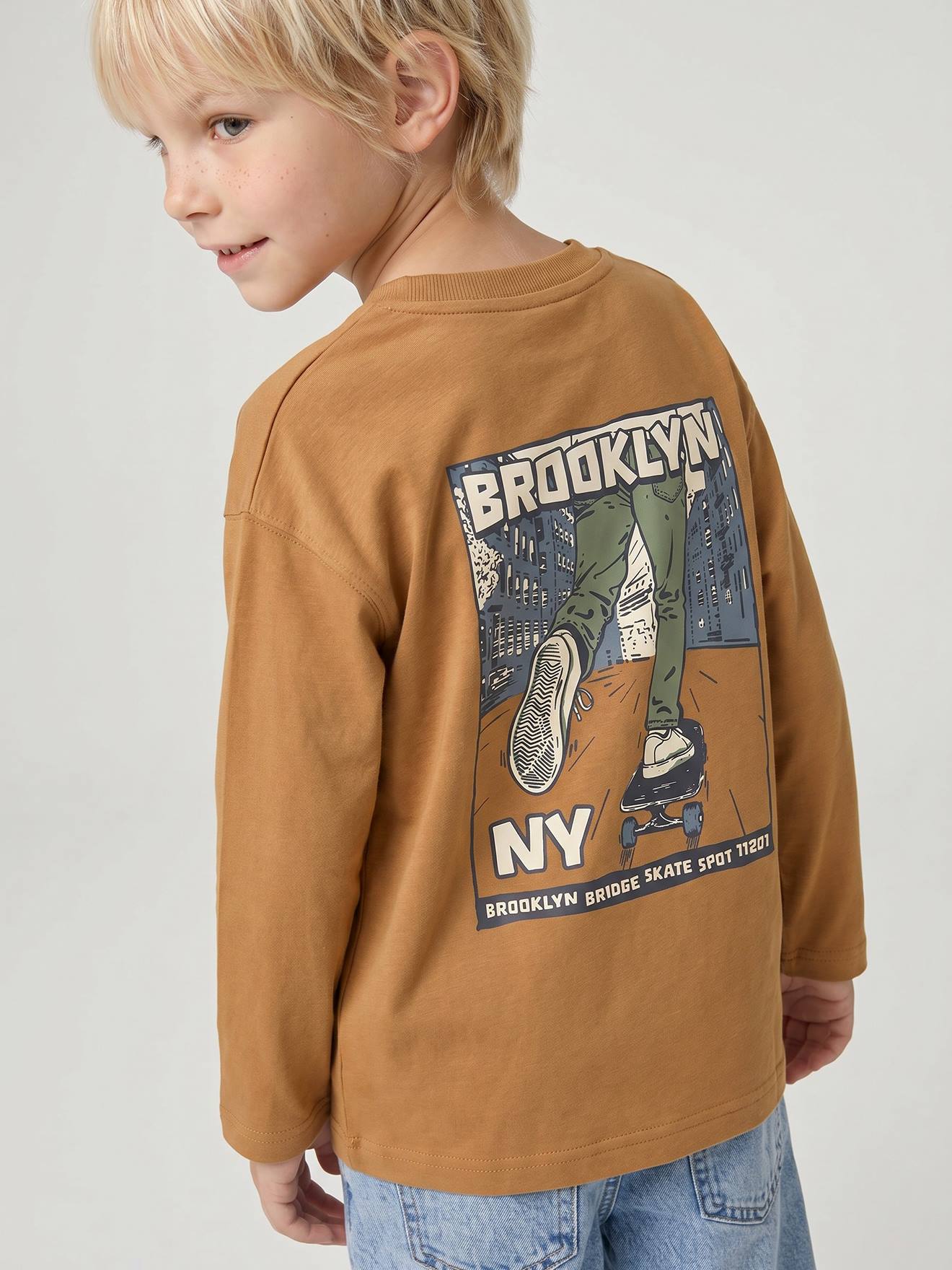 Long-sleeved T-shirt for boys - ochre, Boys