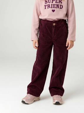 Fille-Pantalon fille large velours côtelé style paperbag 