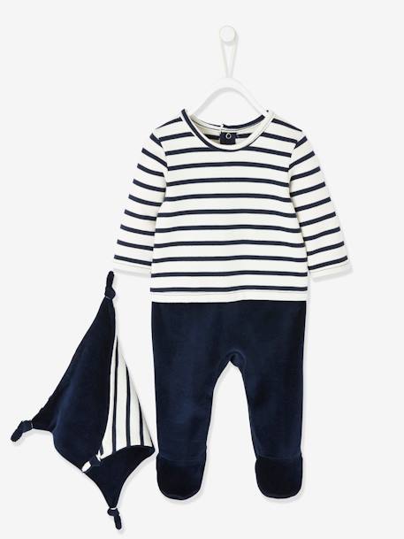 Striped 2 Piece Pyjamas With Comforter For Newborn Babies Dark Blue Baby