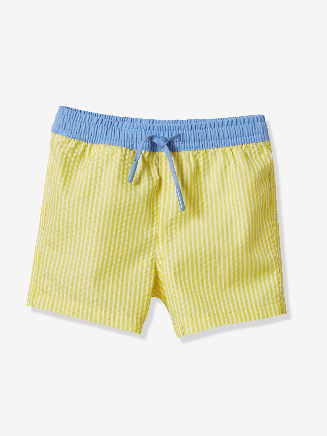 blue and white striped swim shorts