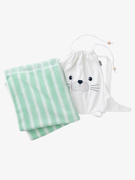 Fringed Bath Towel Seal Backpack Blue White Stripes Bedding Decor