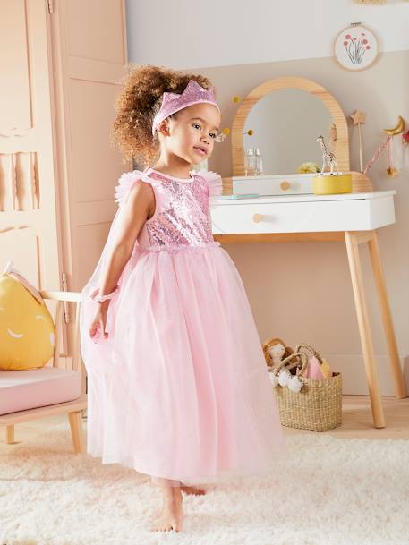 Princess Costume with Veil & Crown Gold+Pink - vertbaudet enfant 