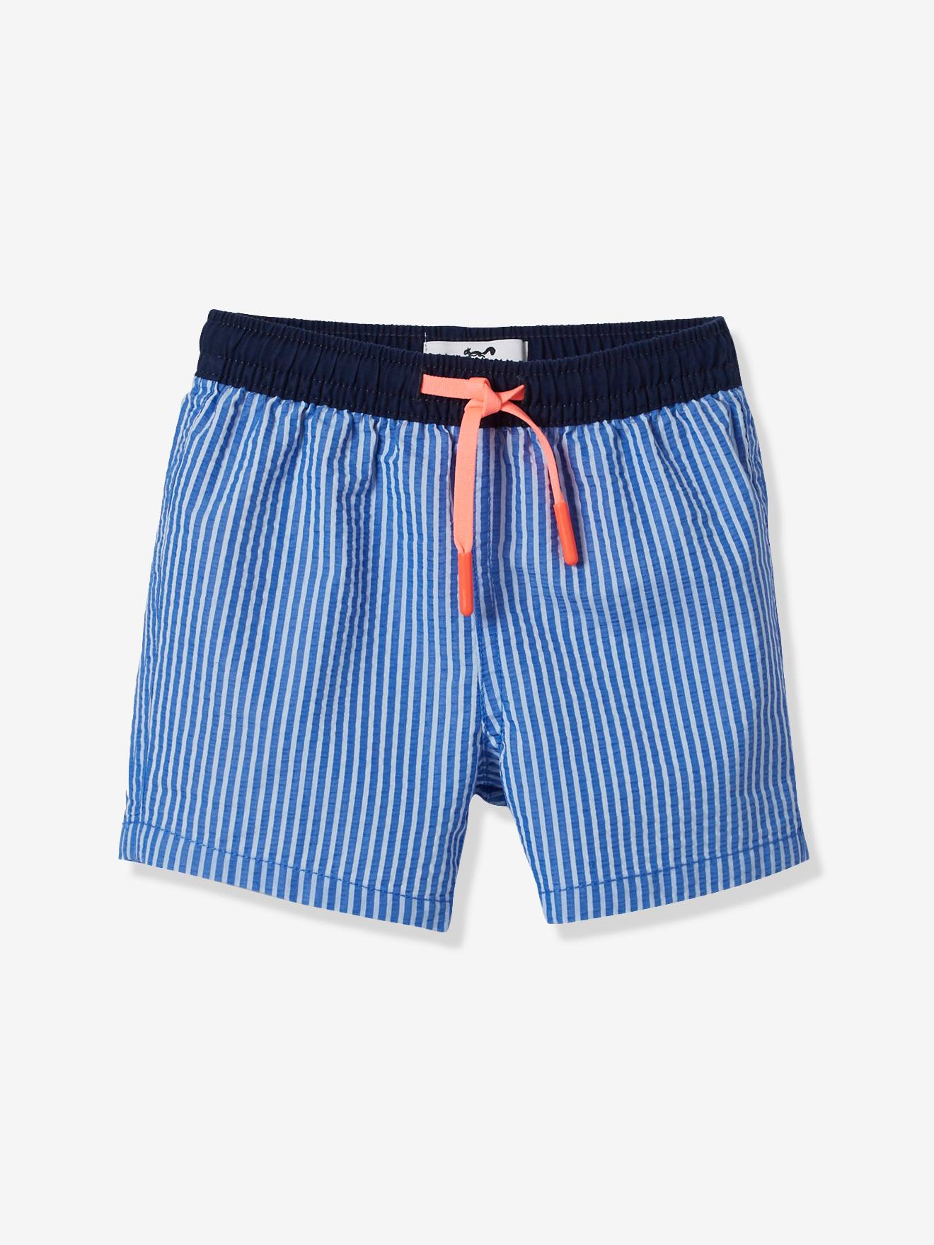 blue and white striped swim shorts