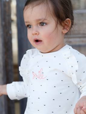 Baby-Jumpers, Cardigans & Sweaters-Sweaters-Sweatshirt with Ruffles & Message, for Baby Girls