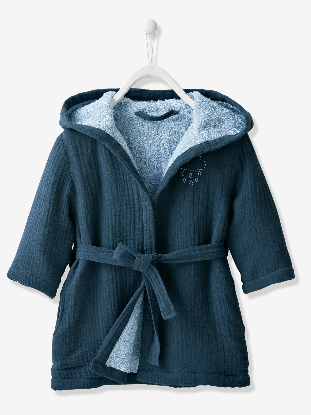 Peignoir Bebe En Gaze De Coton Oeko Tex Bleu Nuit Bebe