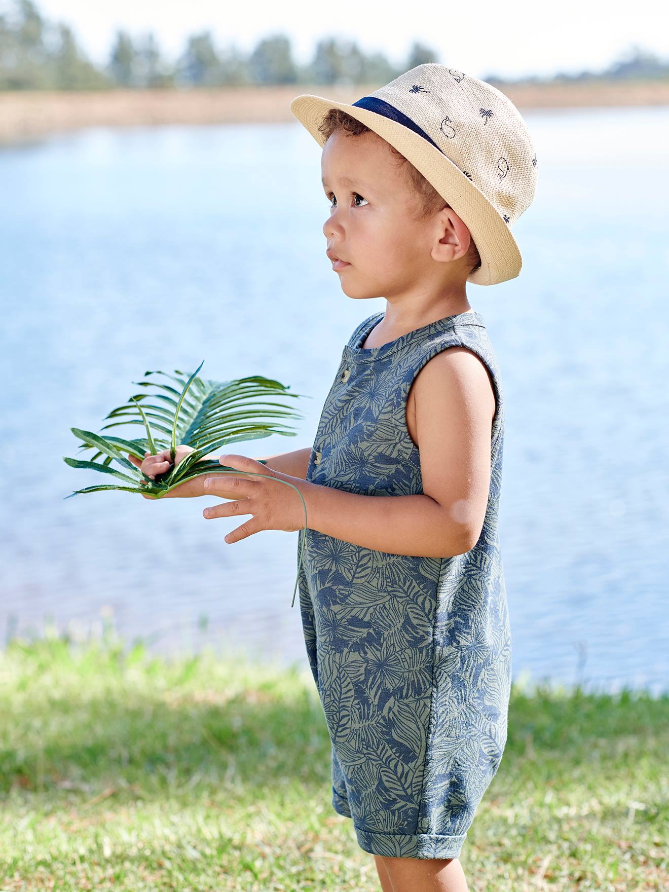 Straw Hat With Stylish Motifs For Baby Boys Beige Print Baby