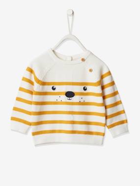 Baby-Jumpers, Cardigans & Sweaters-Embroidered Striped Jumper for Boys