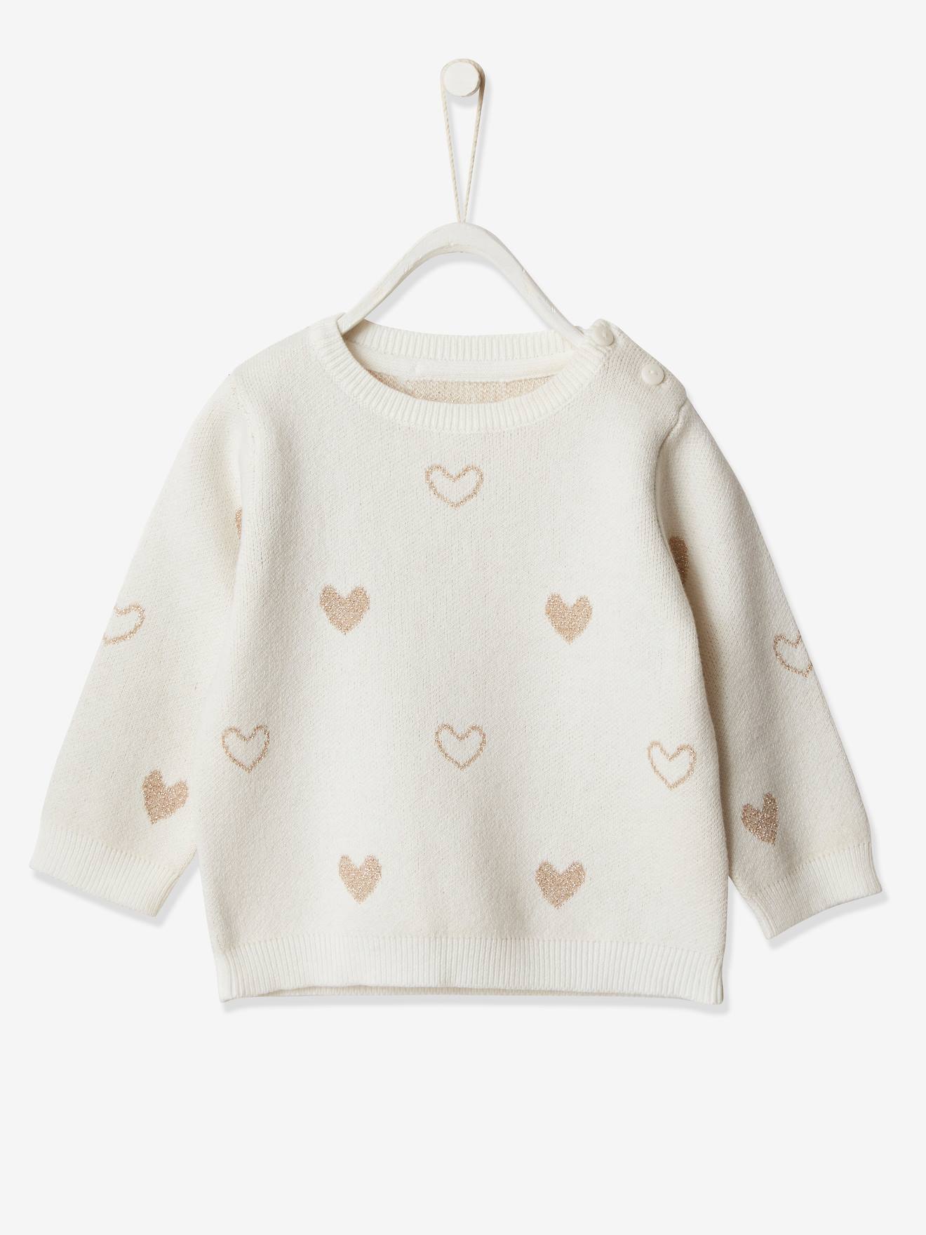Jumper with Jacquard Knit Hearts for Baby Girls - white, Baby