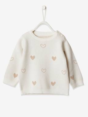 Baby-Jumpers, Cardigans & Sweaters-Jumper with Jacquard Knit Hearts for Baby Girls