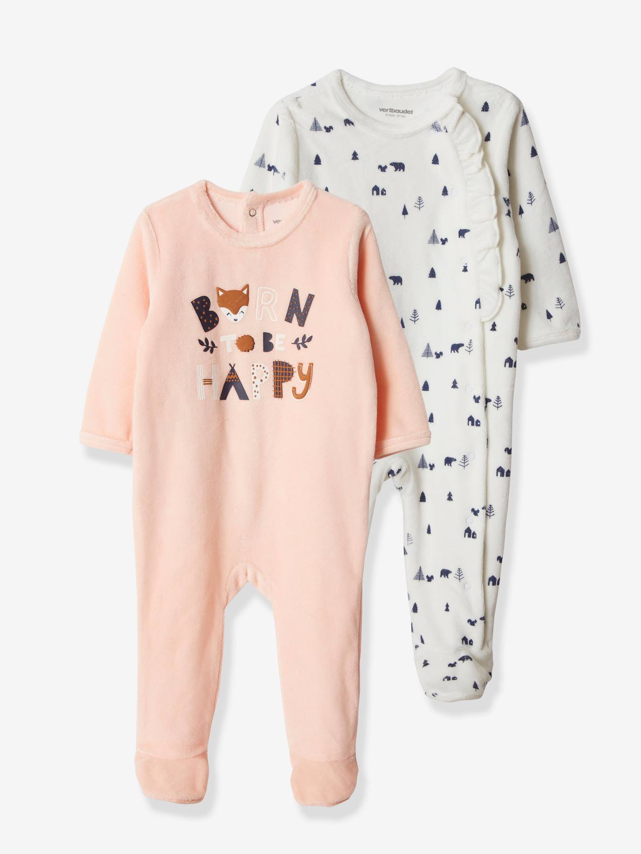 Lot De 2 Pyjamas Velours Bebe Fille Lot Rose Saumon Clair Bebe