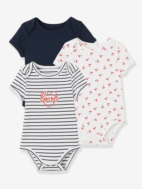 Lot De 3 Bodies Cerises Manches Courtes Bebe Naissance Lot Encre Bebe