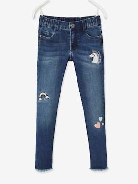 Girls-Jeans-Easy-to-Slip-On Jeans with Fancy Patches, for Girls