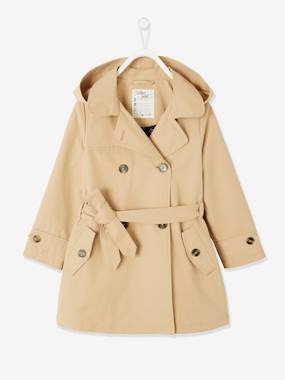Girls-Coats & Jackets-Trench Coat with Printed Lining in Hood for Girls