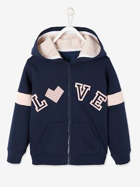 Girls-Cardigans, Jumpers & Sweatshirts-"Love" Zipped Sports Jacket with Hood for Girls
