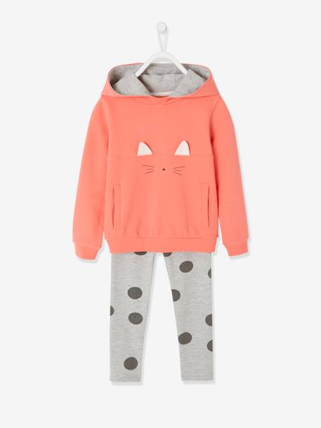 Ensemble Sport Fille Sweat A Capuche Chat Et Legging Corail Fille