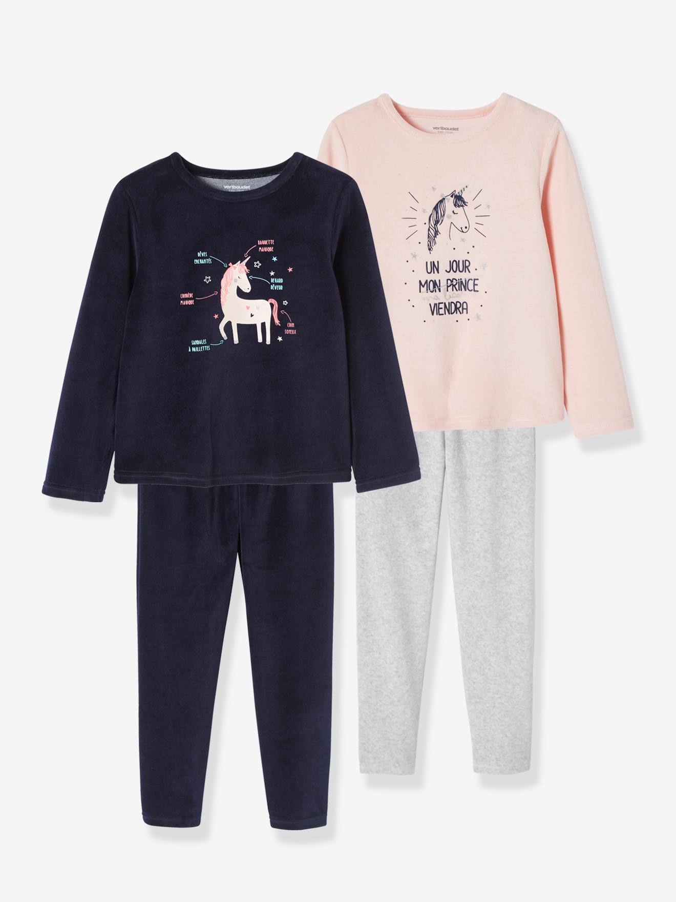 pyjama bebe fille deux pieces bi-matieres a motif licorne rose pyjamas 2  pieces bebe