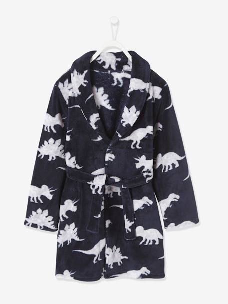Robe De Chambre Aspect Peluche Garcon Dinosaure Encre Imprime Garcon