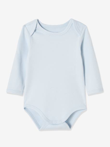 Lot de 7 bodies manches longues ouverture US bébé BASICS lot rose poudré+lot vert grisé - vertbaudet enfant 