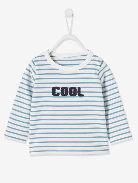 T Shirt Bebe Garcon Message Bleu Celeste Raye Bebe