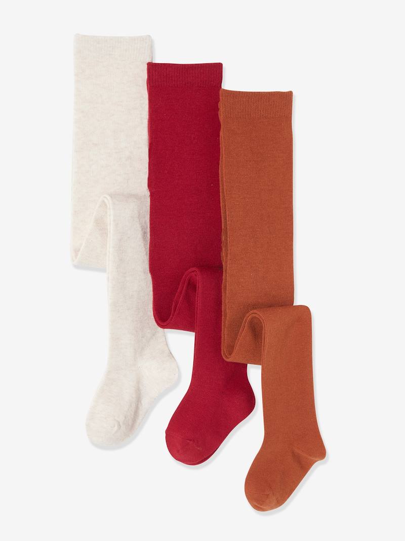 Girl's Pack of 3 Pairs of Jersey Knit Fabric Tights yellow dark 2