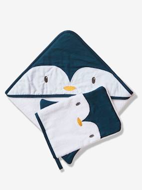 Linge de lit & Déco-Coffret cape de bain + gant Pingouin