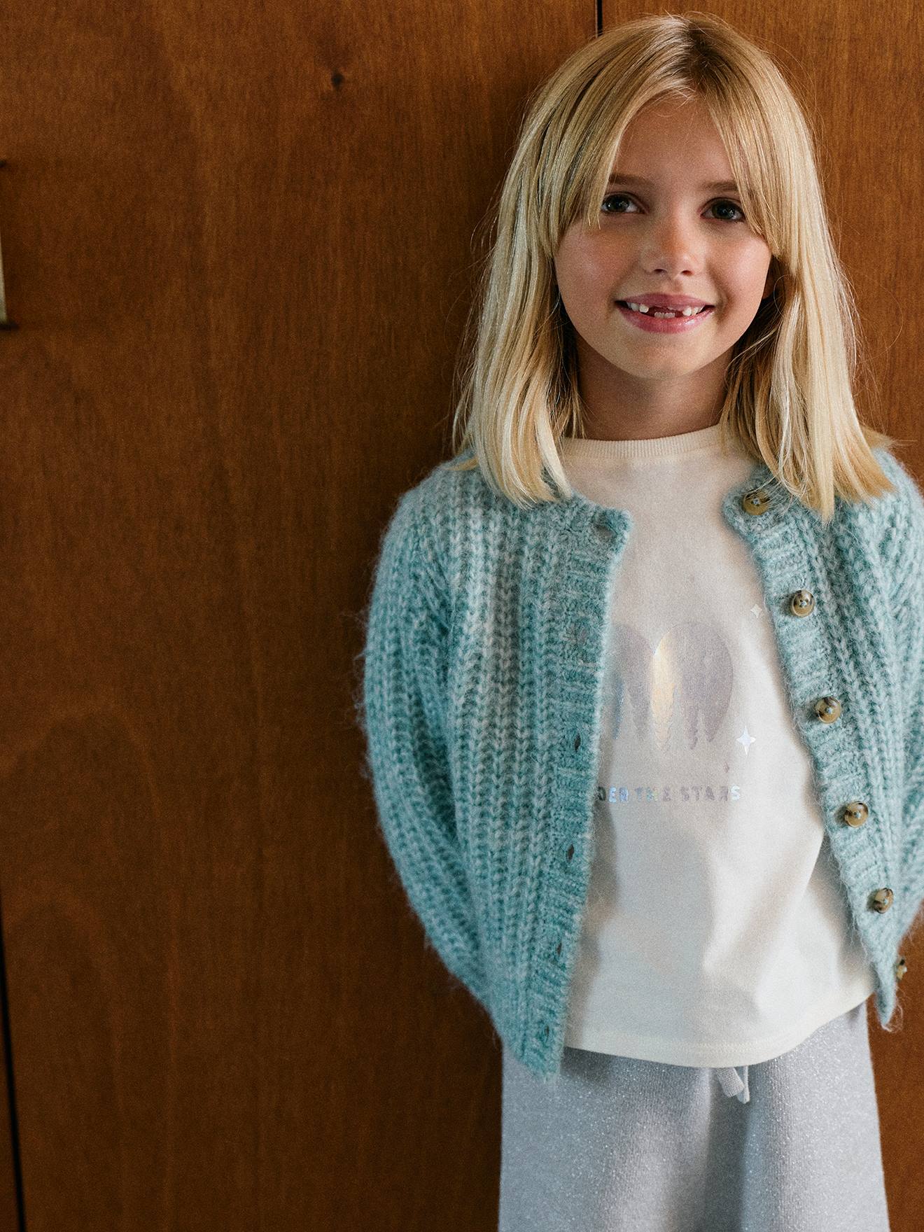 トップス Mint knit cardigan Loose-Fitting Soft Knit Cardigan for Girls - mint green, Girls