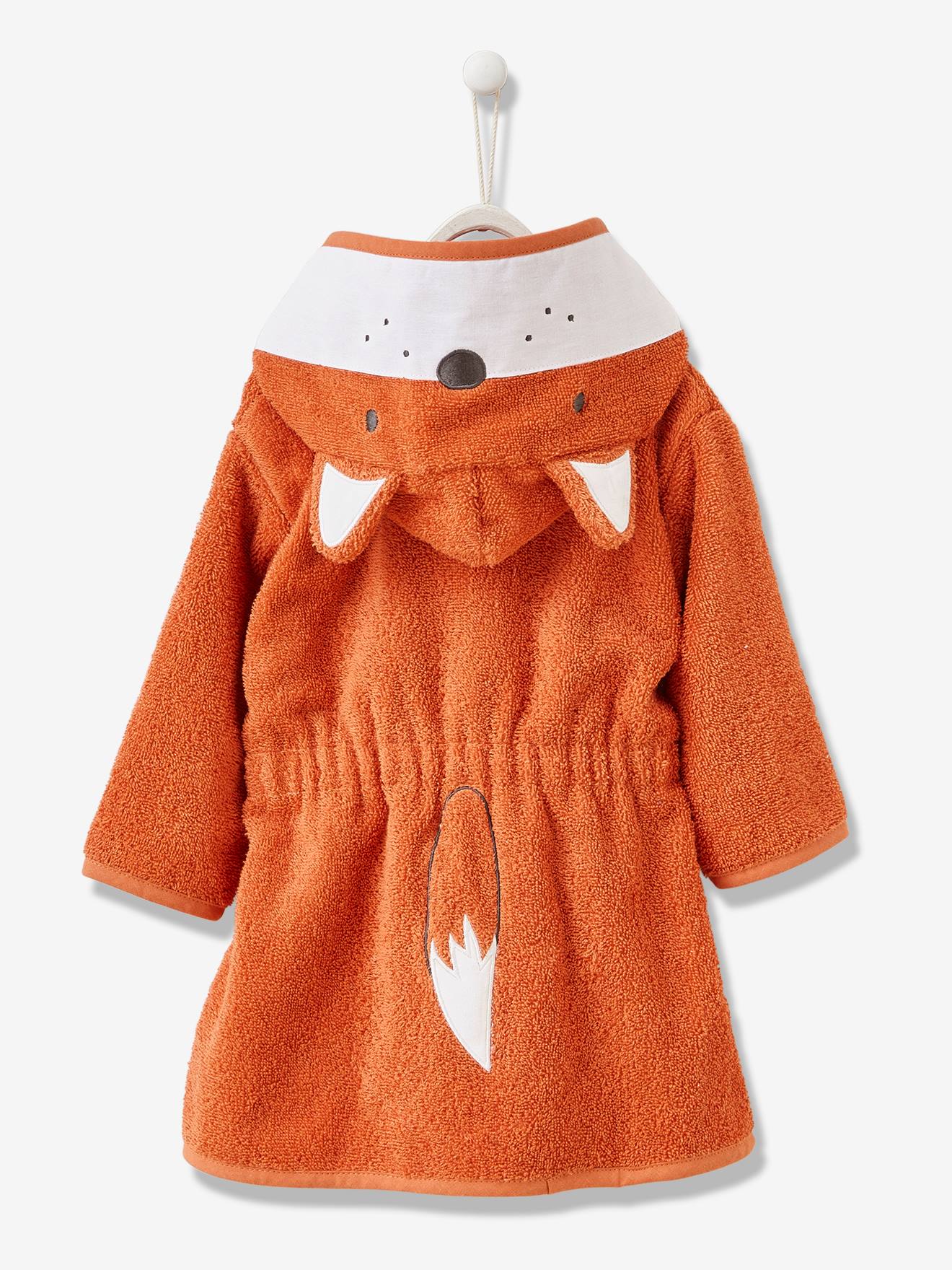 Peignoir De Bain Bebe Renard Oeko Tex Orange Bebe