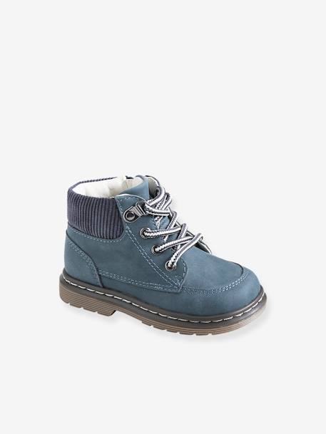 Bottines Cuir Bebe Garcon Lacets Glissiere Bleu Chaussures