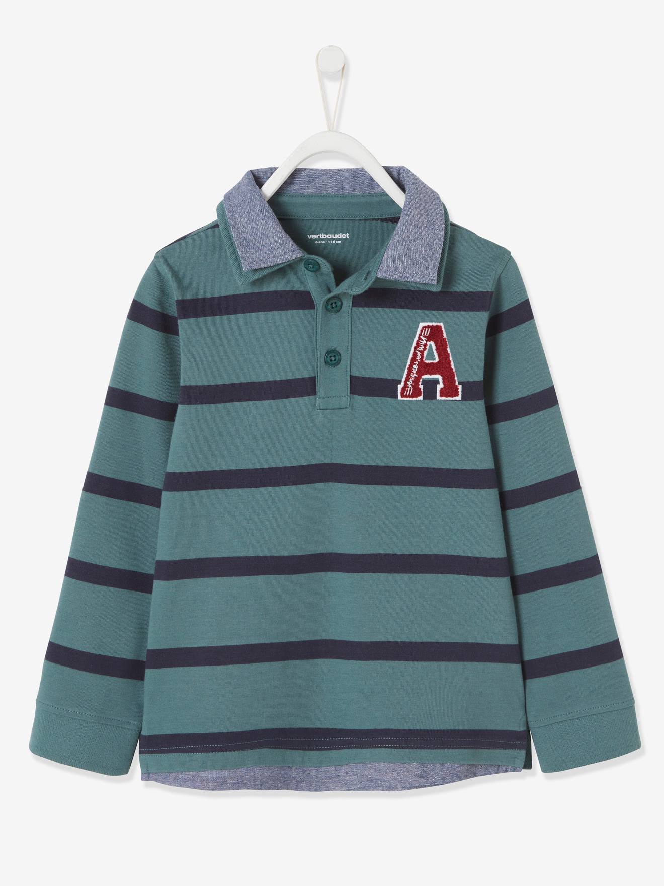 green striped long sleeve polo