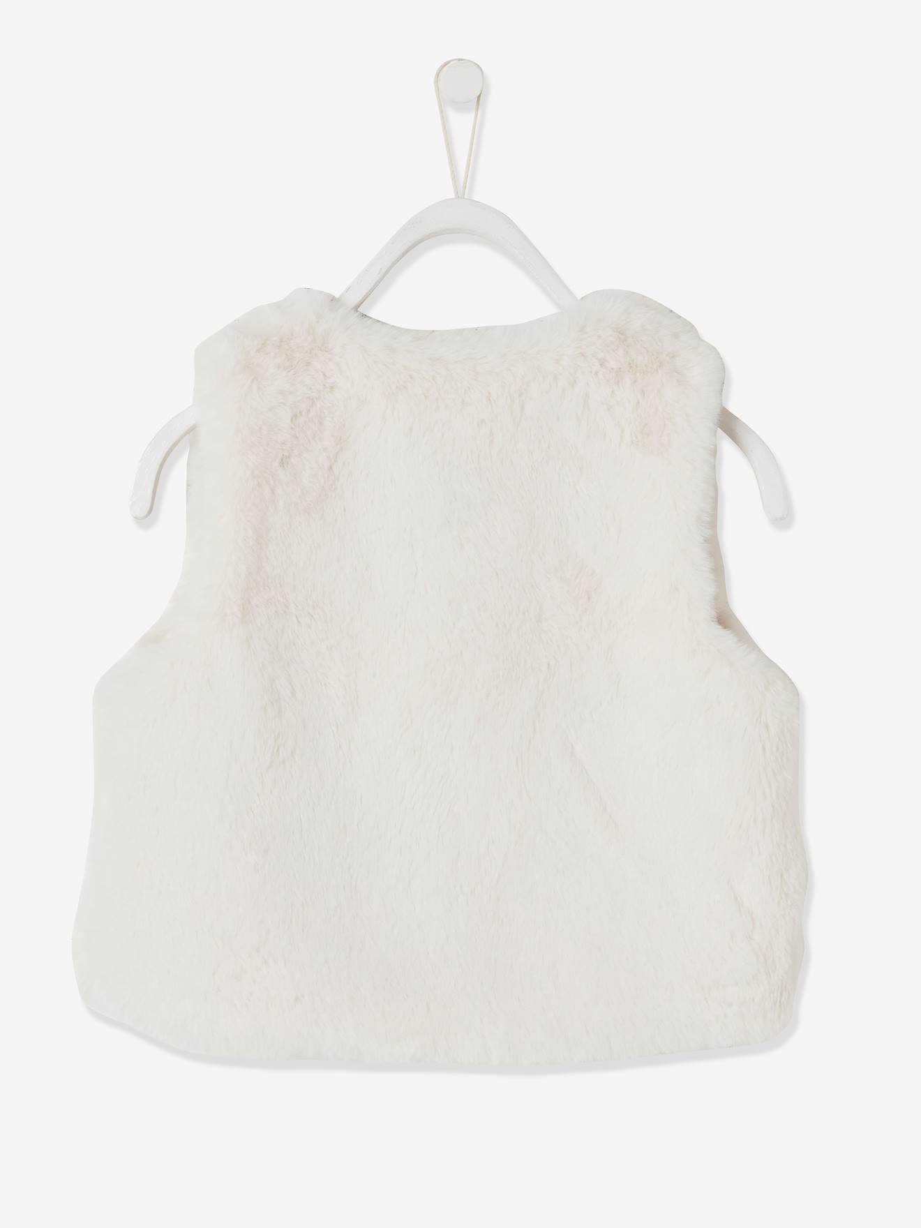 Gilet sans manches imitation fourrure fille blanc clair uni Fille