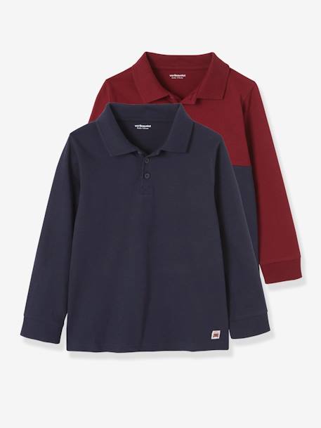 Lot de 2 polos garçon manches longues LOT BLEU JEAN+lot encre+BORDEAUX+LOT GRIS - vertbaudet enfant 