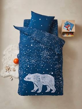 -Duvet Cover + Pillowcase Set for Children, Glow-in-the-Dark Details, POLAR BEAR