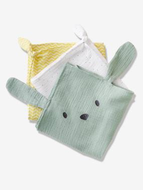 Toys-Baby & Pre-School Toys-Cuddly Toys & Comforters-Pack of 3 Muslin Squares, LAPIN VERT