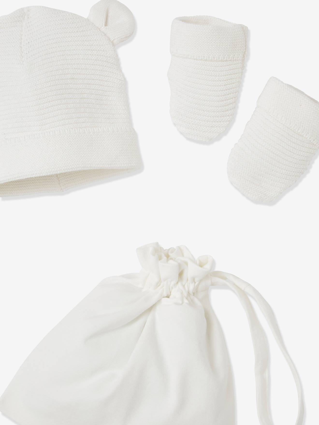 Ensemble naissance bébé brassière, bonnet et chaussons - Blanc - Made in  Bébé
