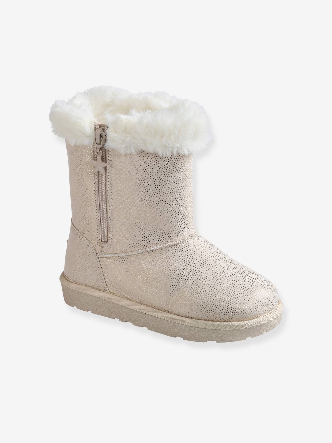 Girls' Boots with Fur - beige light metalised, Shoes