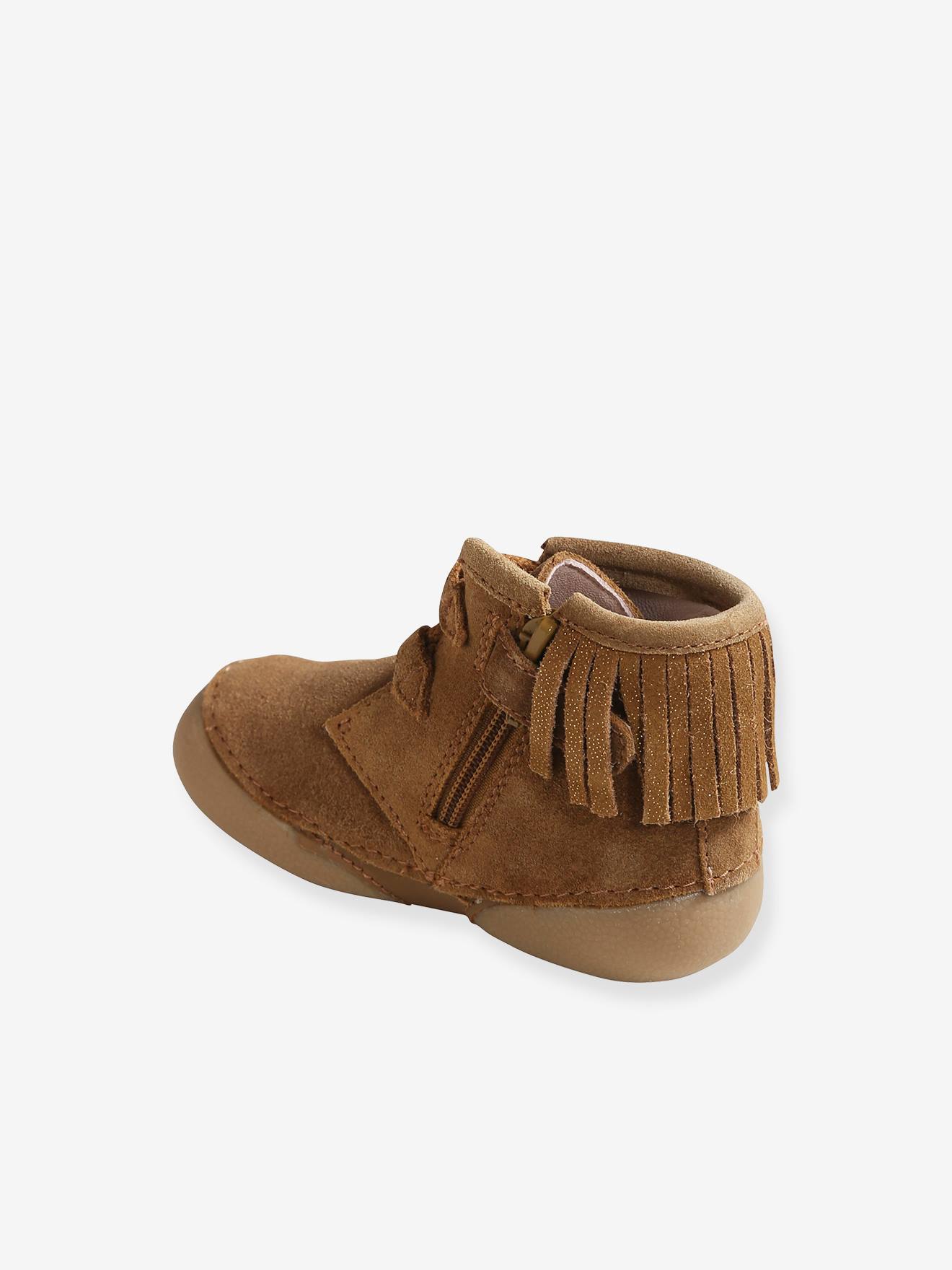 Bottillons Franges Bebe Fille En Cuir Souple Camel Chaussures