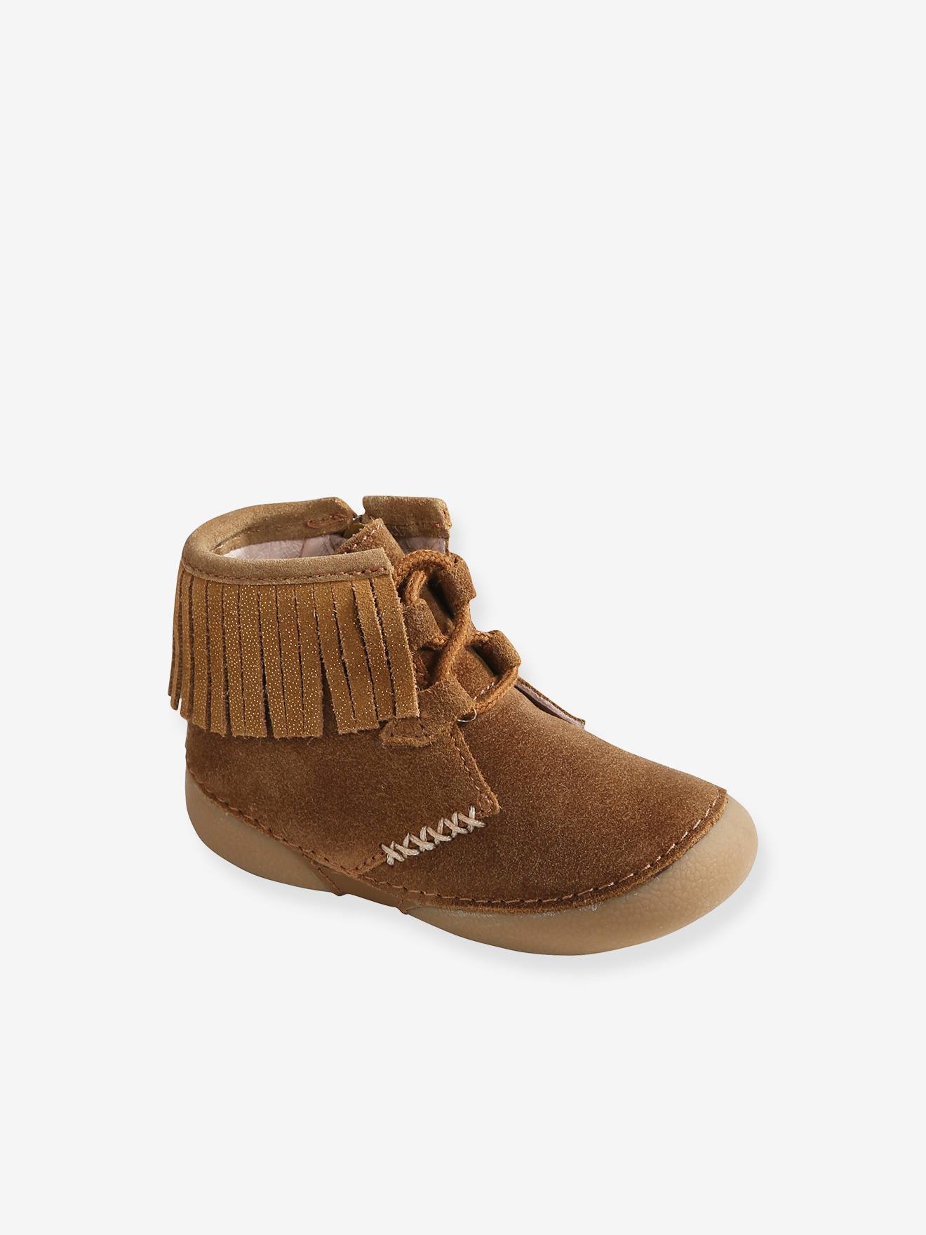 Bottillons Franges Bebe Fille En Cuir Souple Camel Chaussures