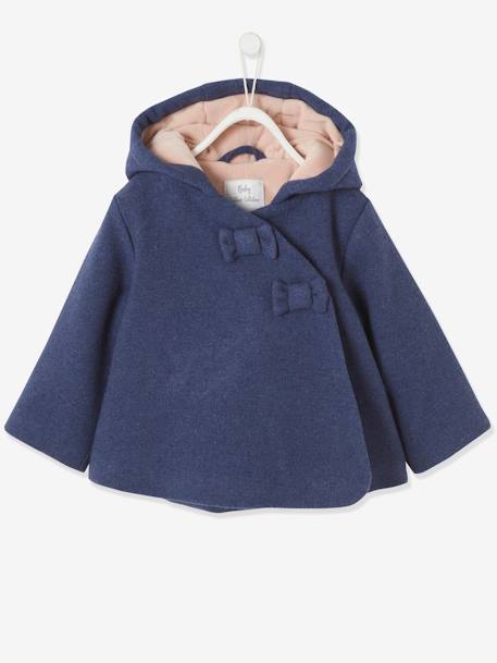 Manteau A Capuche Bebe Fille Lainage Double Et Ouatine Bleu Indigo Bebe