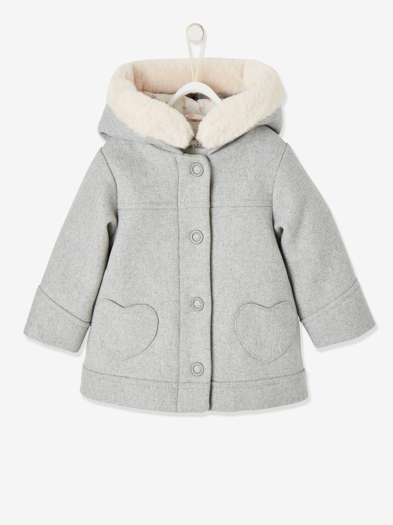 Coat With Hood For Baby Girls Light Grey Baby