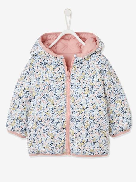 Doudoune Reversible A Capuche Bebe Fille Blanc Imprime Bebe