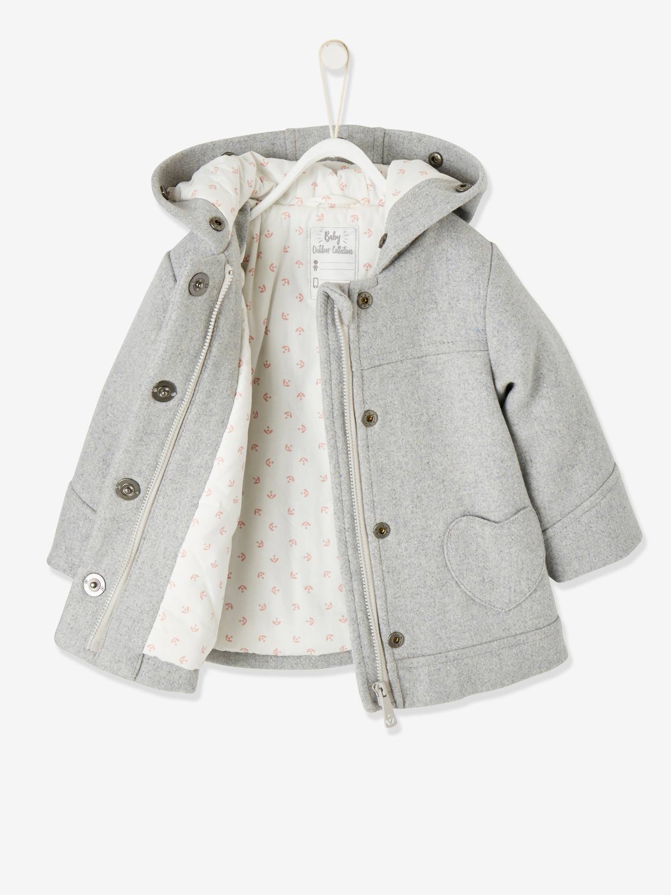 Manteau à capuche bébé fille - gris clair chine, Bébé